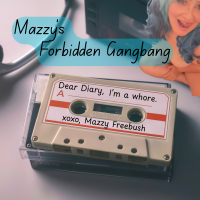 Image is of old, cassette tapes. Inscription on tape: Dear Diary, I'm a whore. xoxo, Mazzy Freebush. The tapes are nsfw, adult audio recording of character, Mazzy Freebush's Gangbang Taboo confession.